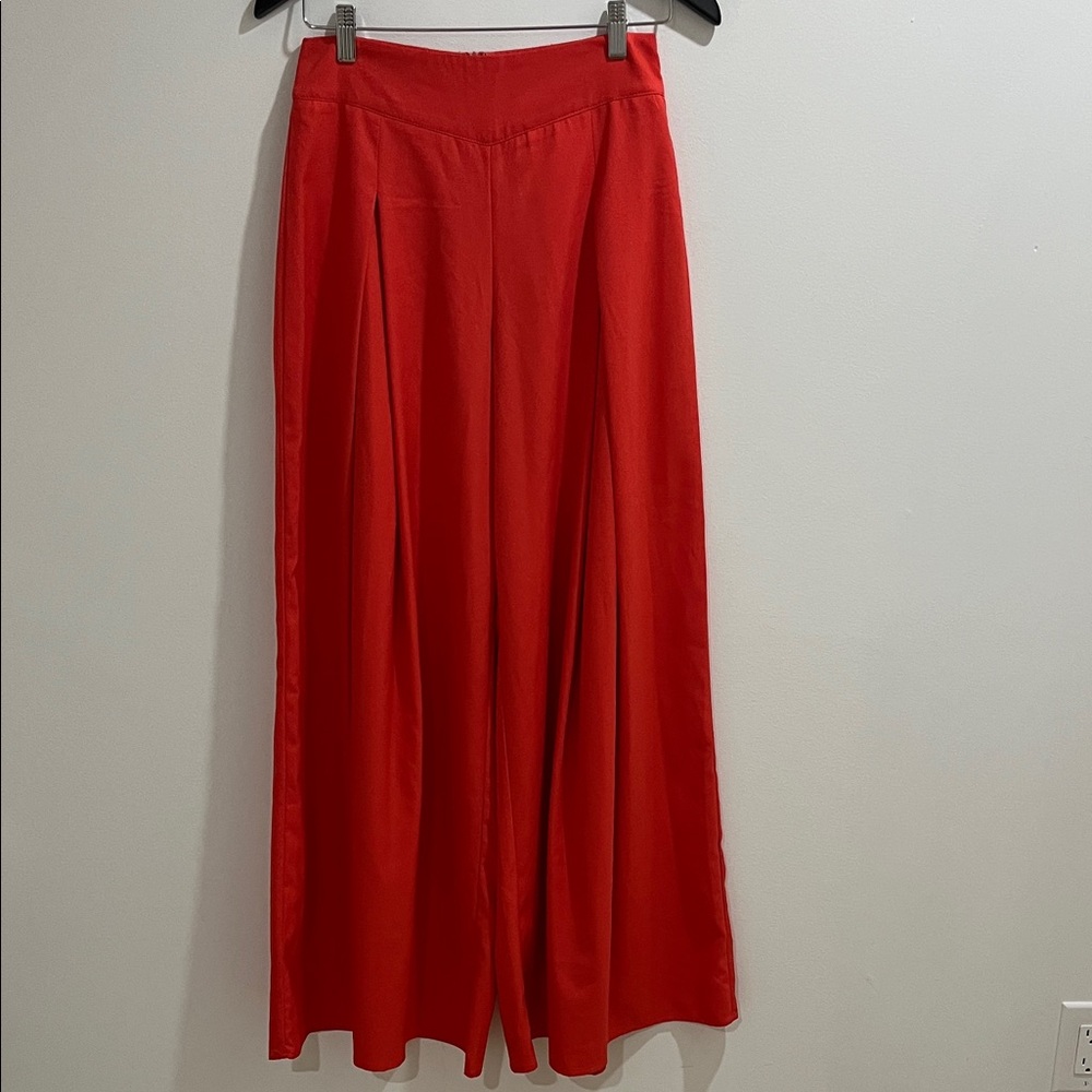 Jealous Tomato Women’s Palazzo Pants Small Wide Leg Pleats Flowy Orange Red Boho